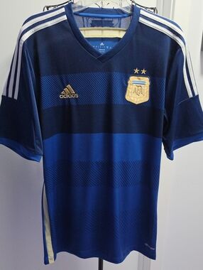 adidas Men's Navy and Royal Blue Argentina Football Jersey with Gold Crest